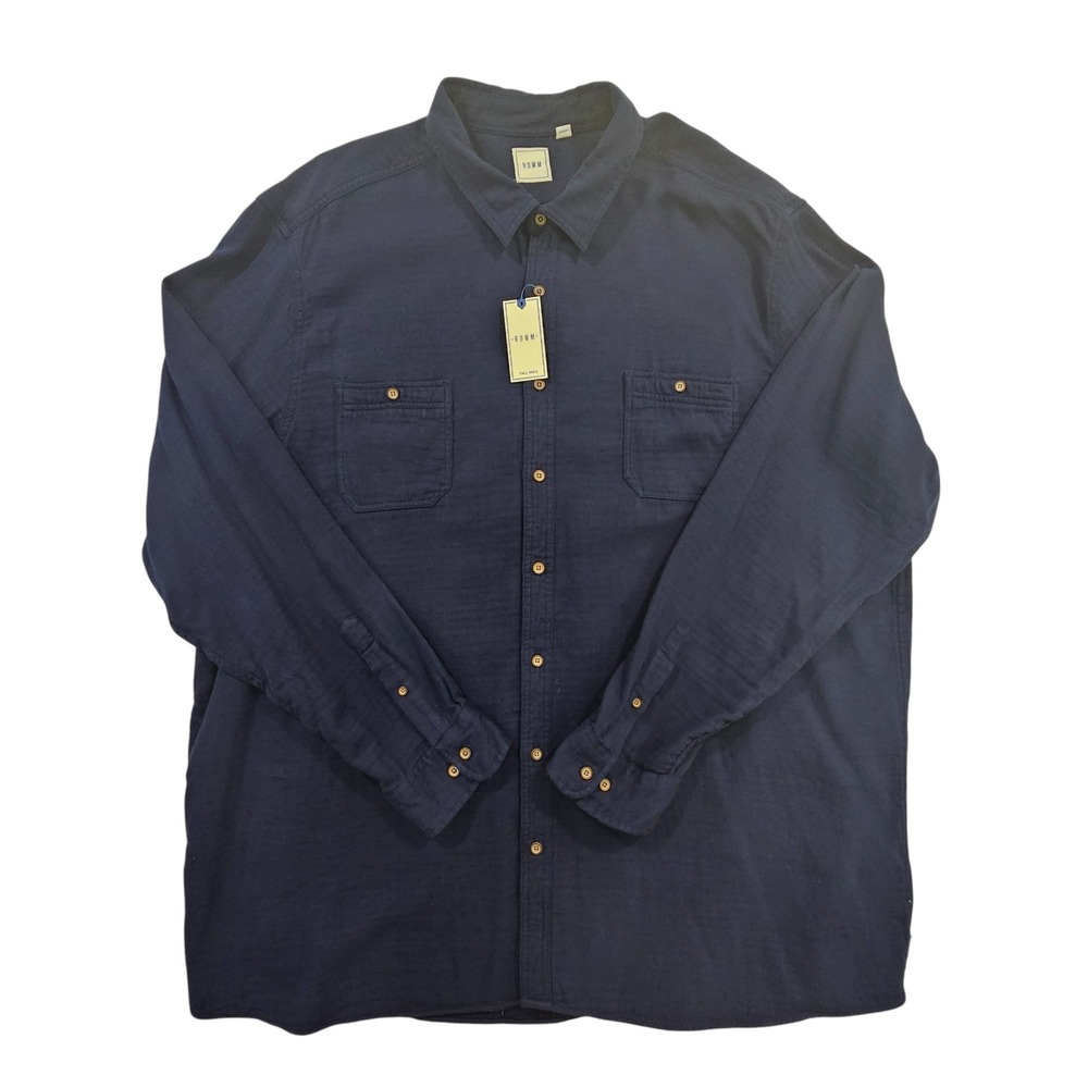 NWT ROWM Mens 4XT Long Sleeve Button Down‎ Shirt Cotton Blend Navy Medium Weight